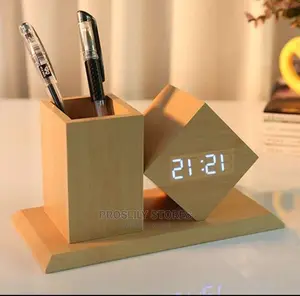 Corporate Gift - Wooden Pen Holder+ Digital Clock .
