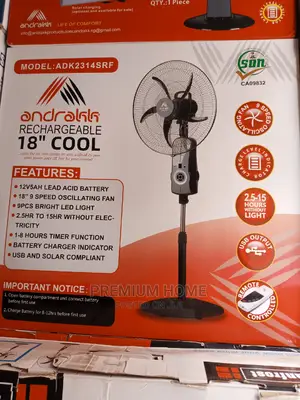 Andakk Rechargeable Standing Fan 18 Inches COOL
