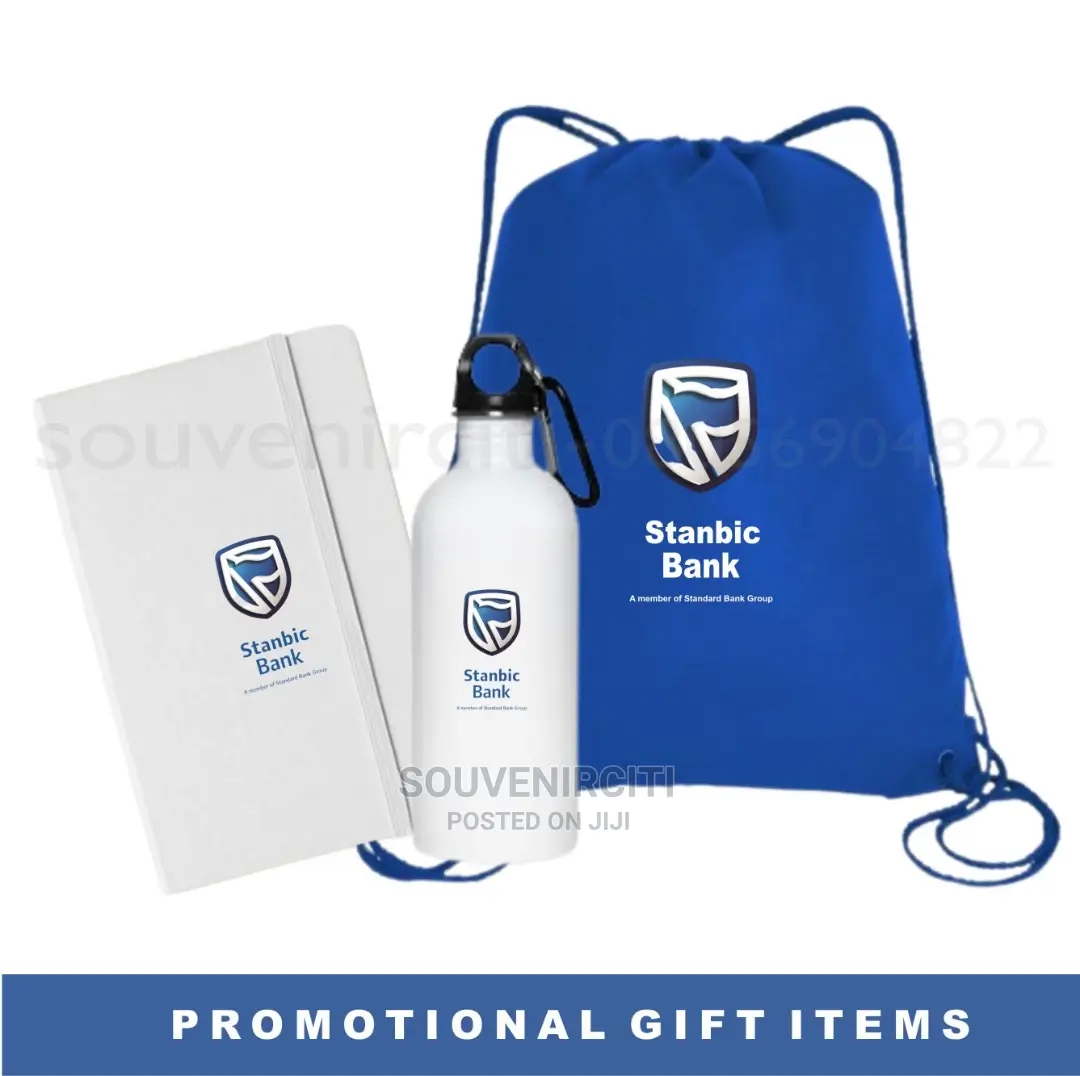 White Notepad , Water Bottle, Drawstring Bag Set