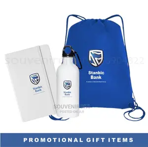 White Notepad , Water Bottle, Drawstring Bag Set