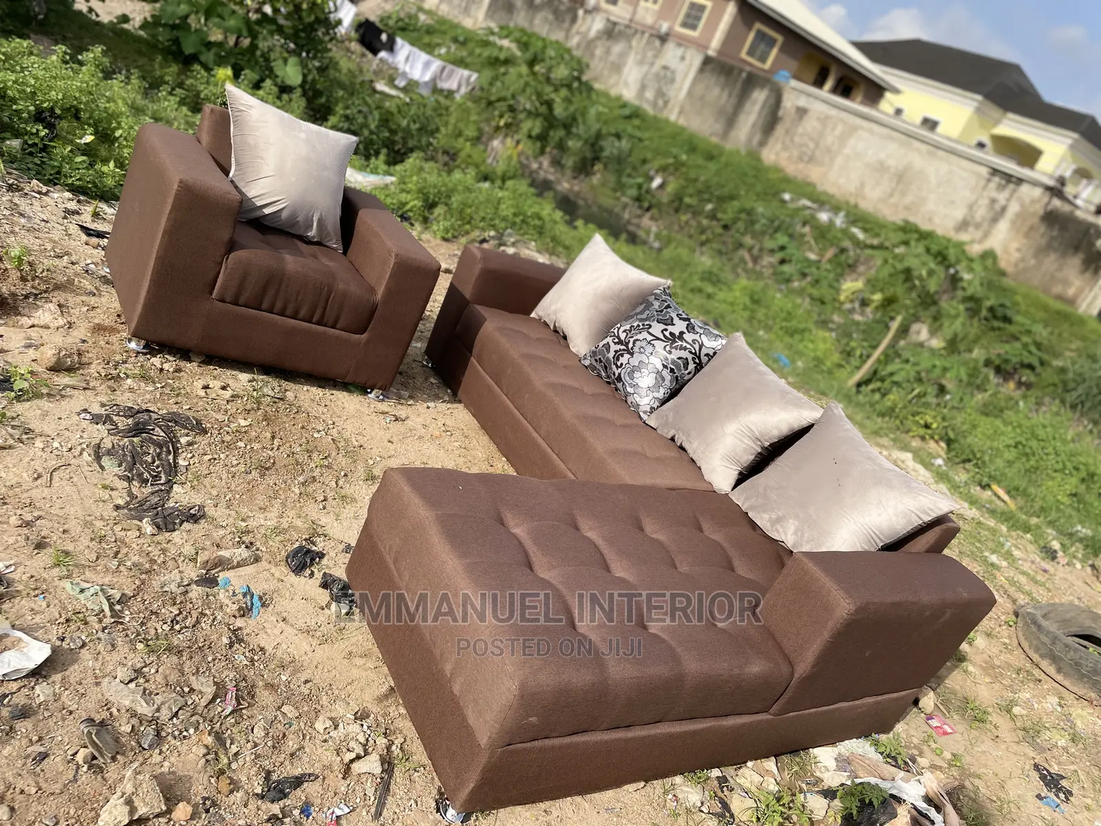 A Brown L Shape Sofa