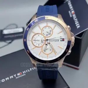 Tommy Hilfiger Chronograph Rose Gold Blue Rubber Strap Watch