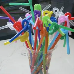 100 PCS Disposable Flexible Plastic Mixed Colours Straws