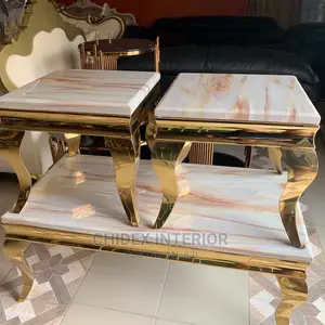 Gold Marble Center Table and Stools