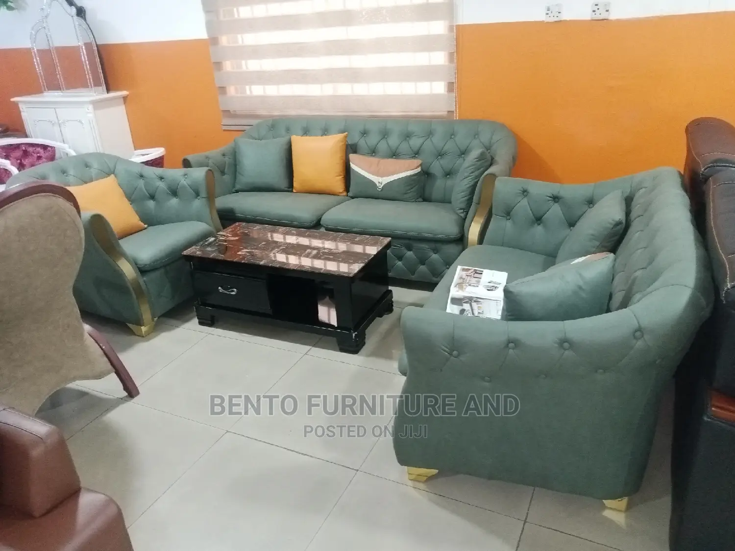 Green Leather Settees
