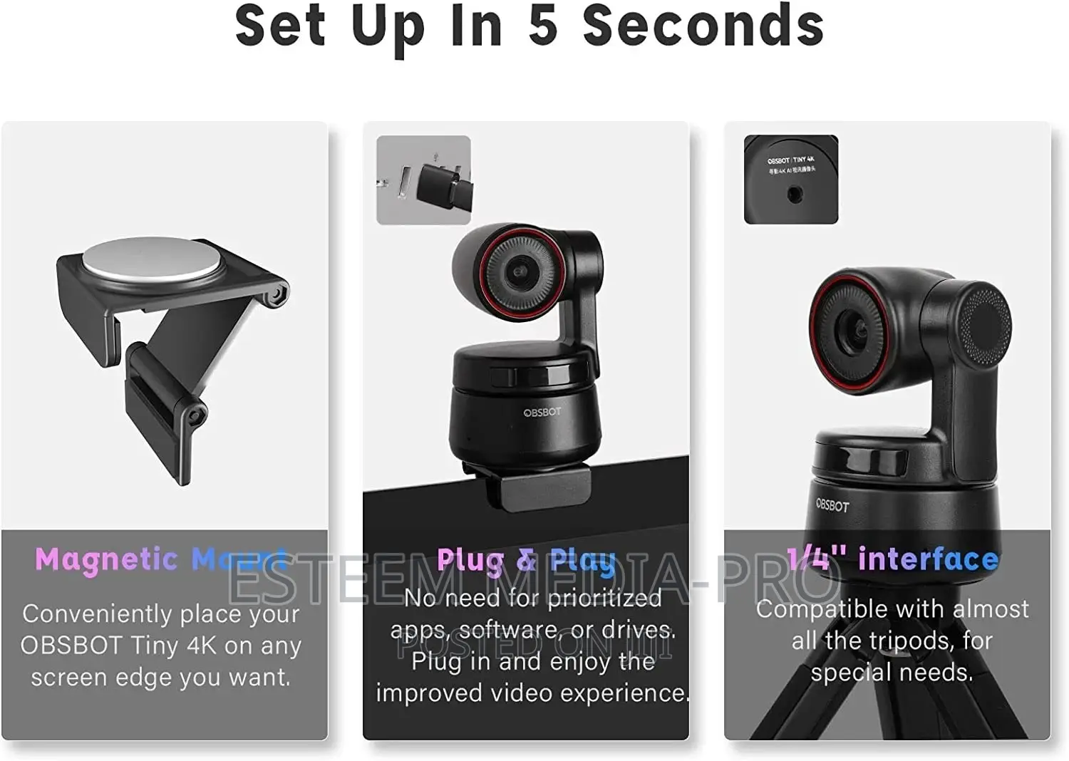 Obsbot Tiny PTZ Webcam, Ai-Powered Ai-Tracking Auto-Frame
