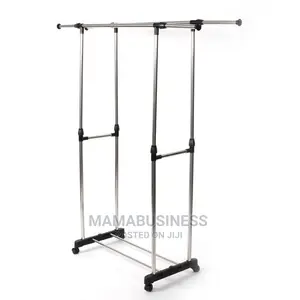 Generic Double Pole Portable Cloth Rack With Wheels