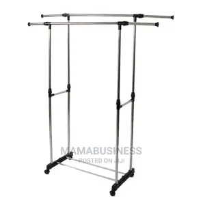 Generic Double Pole Portable Cloth Rack With Wheels