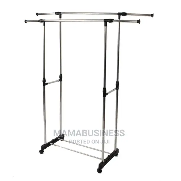 Generic Double Pole Portable Cloth Rack With Wheels
