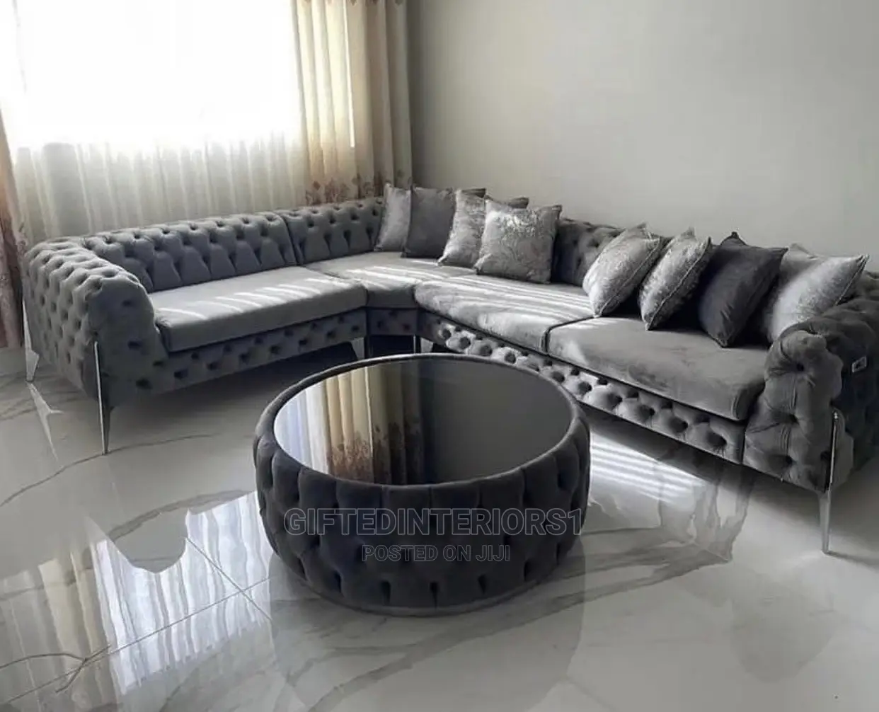 6 Seaters Sectional Sofa (Tufted) + Center Table