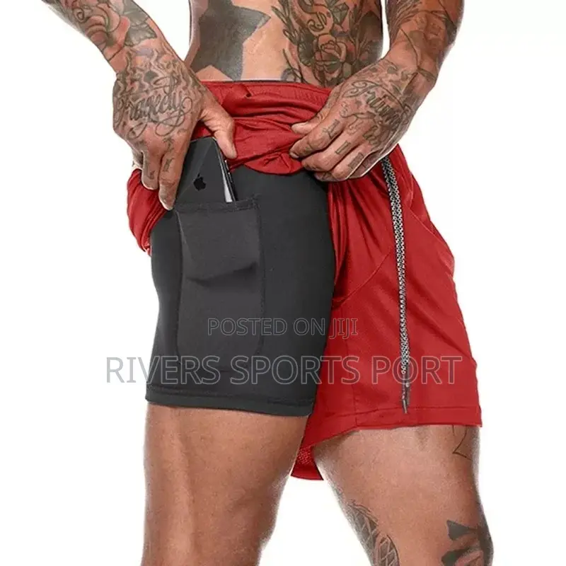 Men 2 In 1 Double-deck Quick Dry GYM Sport Shorts Fitness
