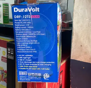 Duravolt Rechargeable Fan - 12" With Solar Panel Led Bulbs.
