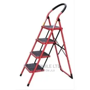 Household Heavy Duty Iron Ladder - Red Folding 4 Step