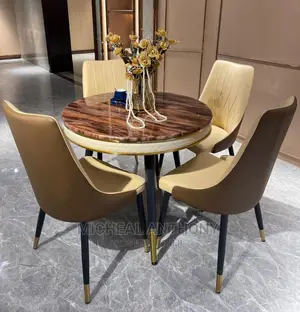 Royal Quality Round Dining Table With Turkey Leather Chairs