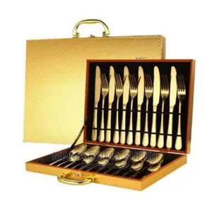 Stainless Steel Silverware Cutlery Set - Gold - Set of 24