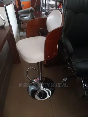 White Leather Barstool With Wooden Back