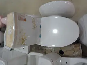 White Water Closet With Design of Gold