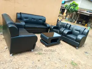 Set of 7 Seaters Sofa Chairs and Table. Leather Couch. Phl30