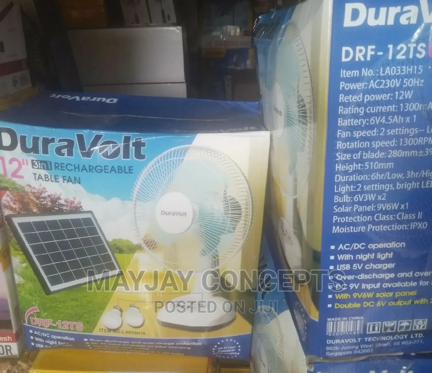 3in1 Duravolt Solar Rechargeable Table/Wall Fan