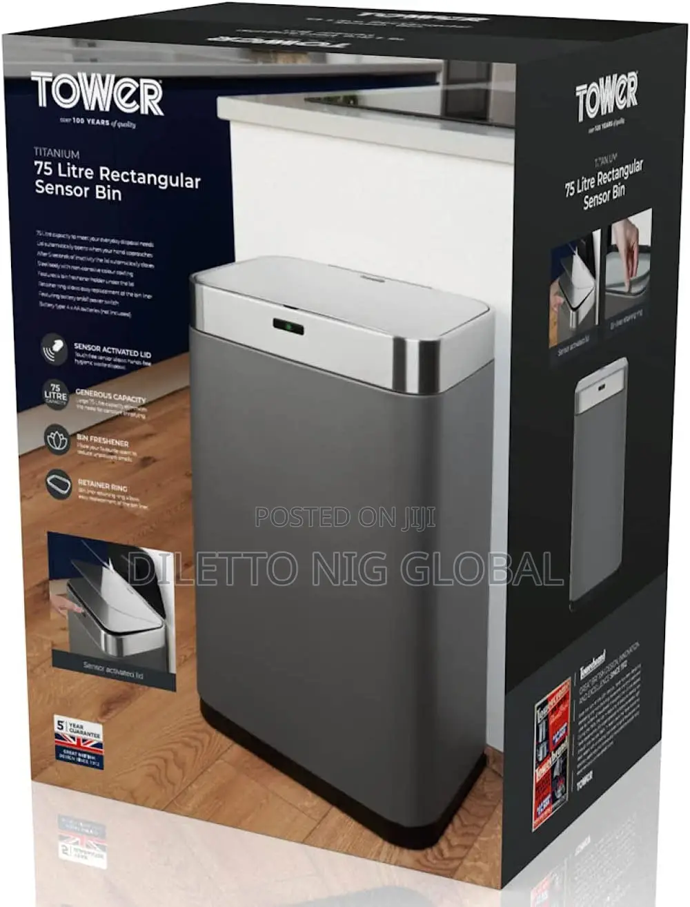 Tower Titanium 75L Sensor Waste Bin