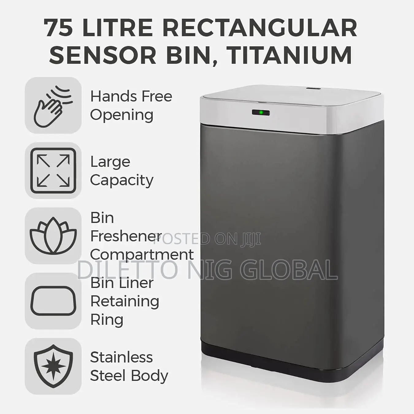 Tower Titanium 75L Sensor Waste Bin