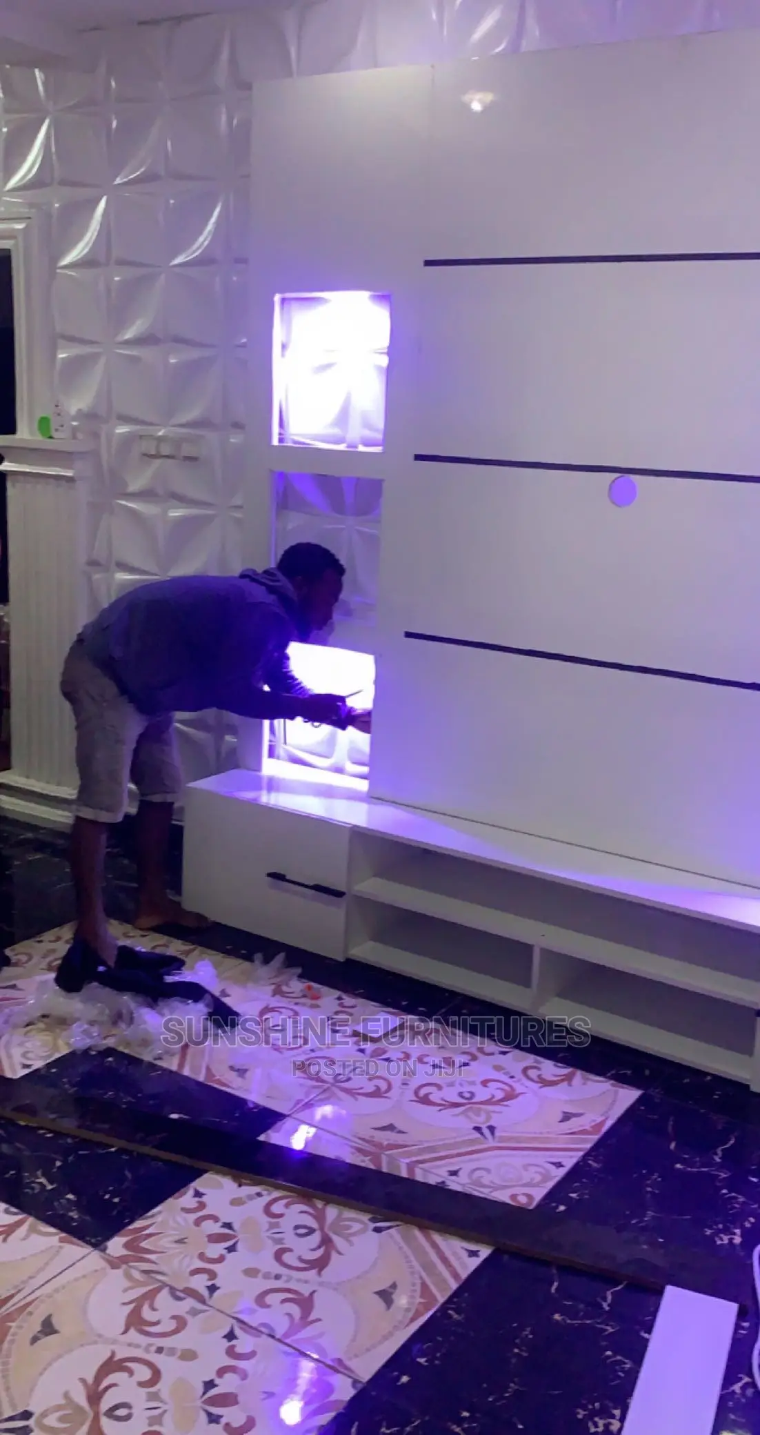 Wall Mounted Tv Console With LED Lights