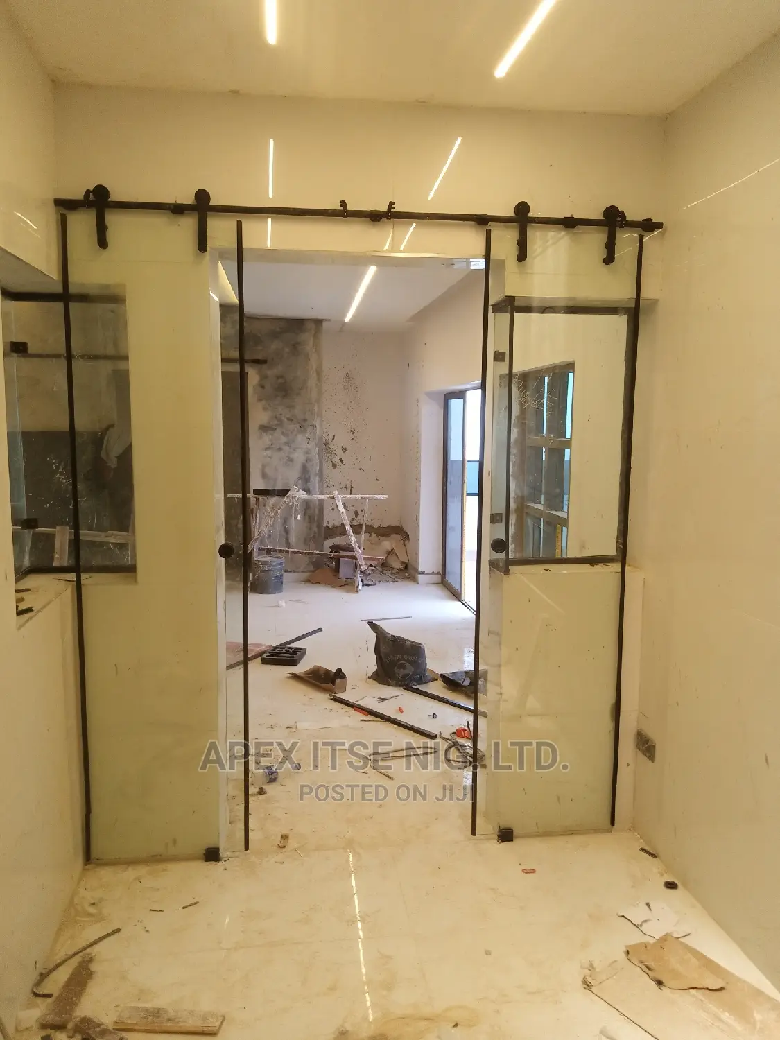 Black Round Pipe Sliding Door