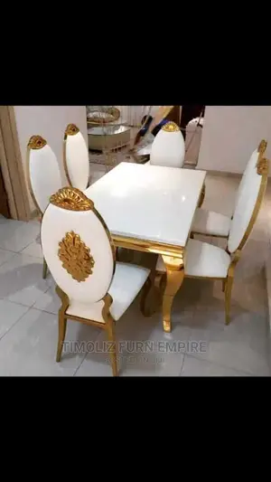 Exquisite Marble Dining Table With 6 Executive Dining Chairs
