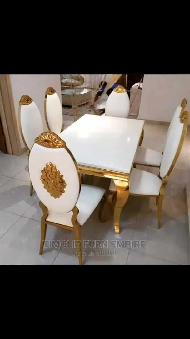 Exquisite Marble Dining Table With 6 Executive Dining Chairs