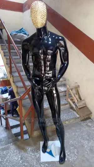 Male Fibre Glossy Black Full Mannequin With Gold Plated Face