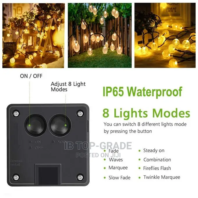 Solar String Lights Garden Decor 50 Led Crystal Globe
