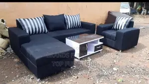 Photo - Black S Lshap Sofa Single With Center Table