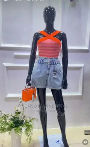 Size 8 Glossy Black Female Display Mannequin With Big Bust