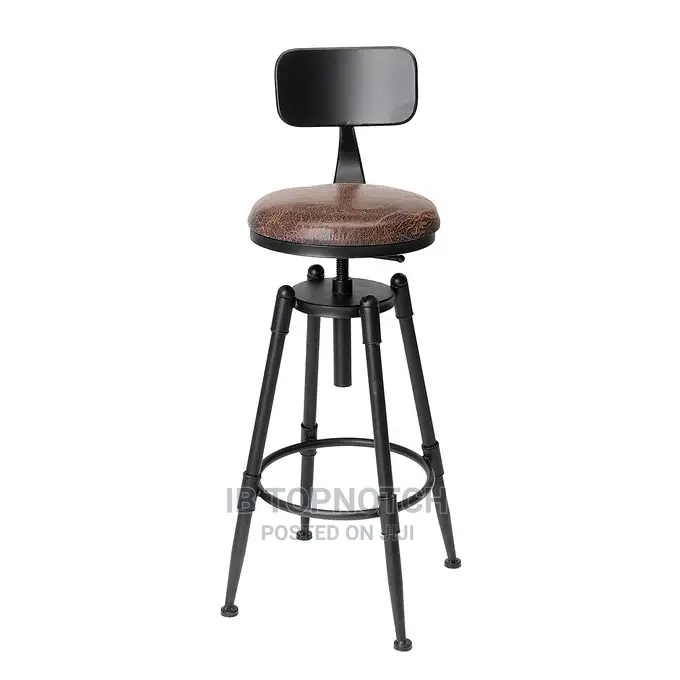 Retro Cafe Counter Chair Backrest Seat Adjustable
