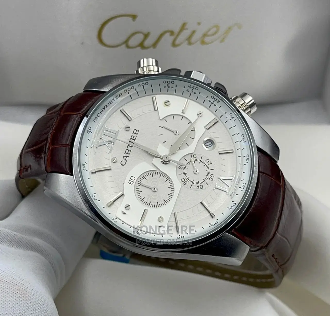 Cartier Chronograph Leather Wrist Watch