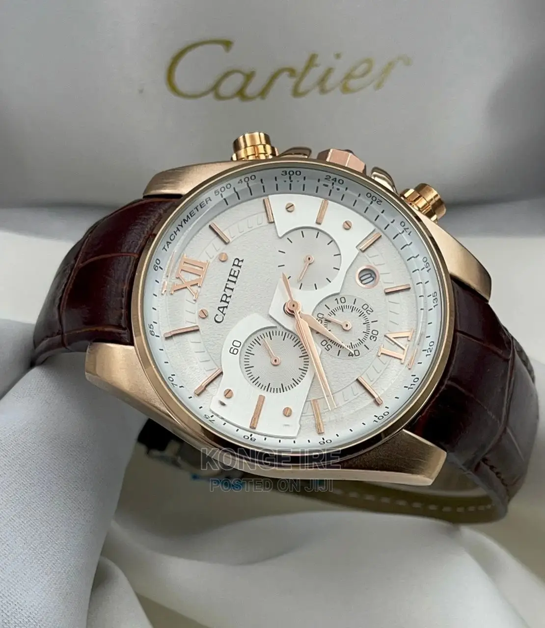 Cartier Chronograph Leather Wrist Watch