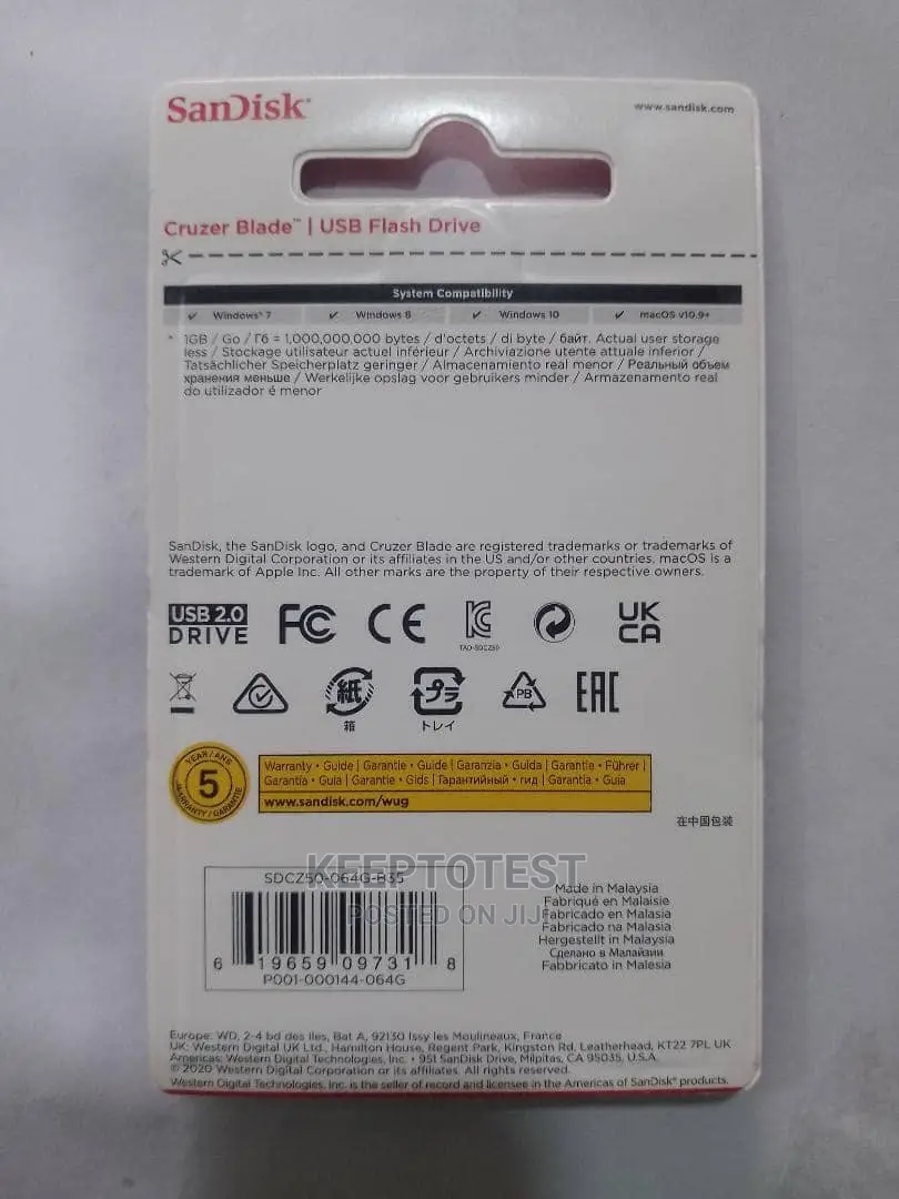 64gb Sandisk Cruzer Blade Usb 2.0 Flash Drive