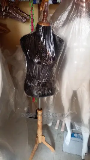 Female Dressform With Wooden Head And Tripod Wooden Base