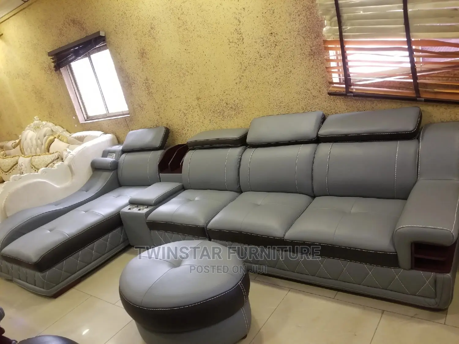 New Modern L Shape Leather Sofa With Bluetooth Speakers