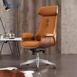 Executive Wooden Back Swivel Leather Chair.