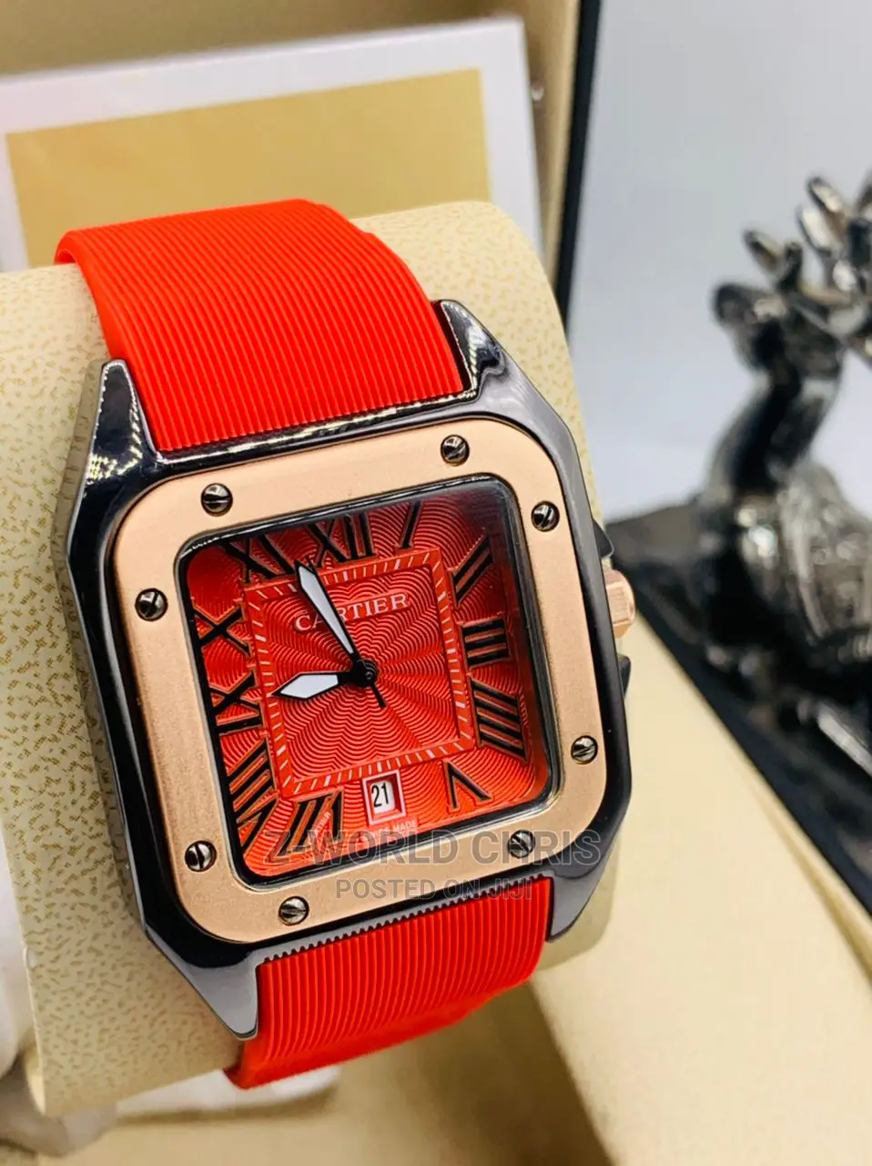 Cartier Red Rubber Strap Wristwatch