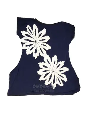 Blue Ladies Double Flower Print Ice Silk Top Blouse