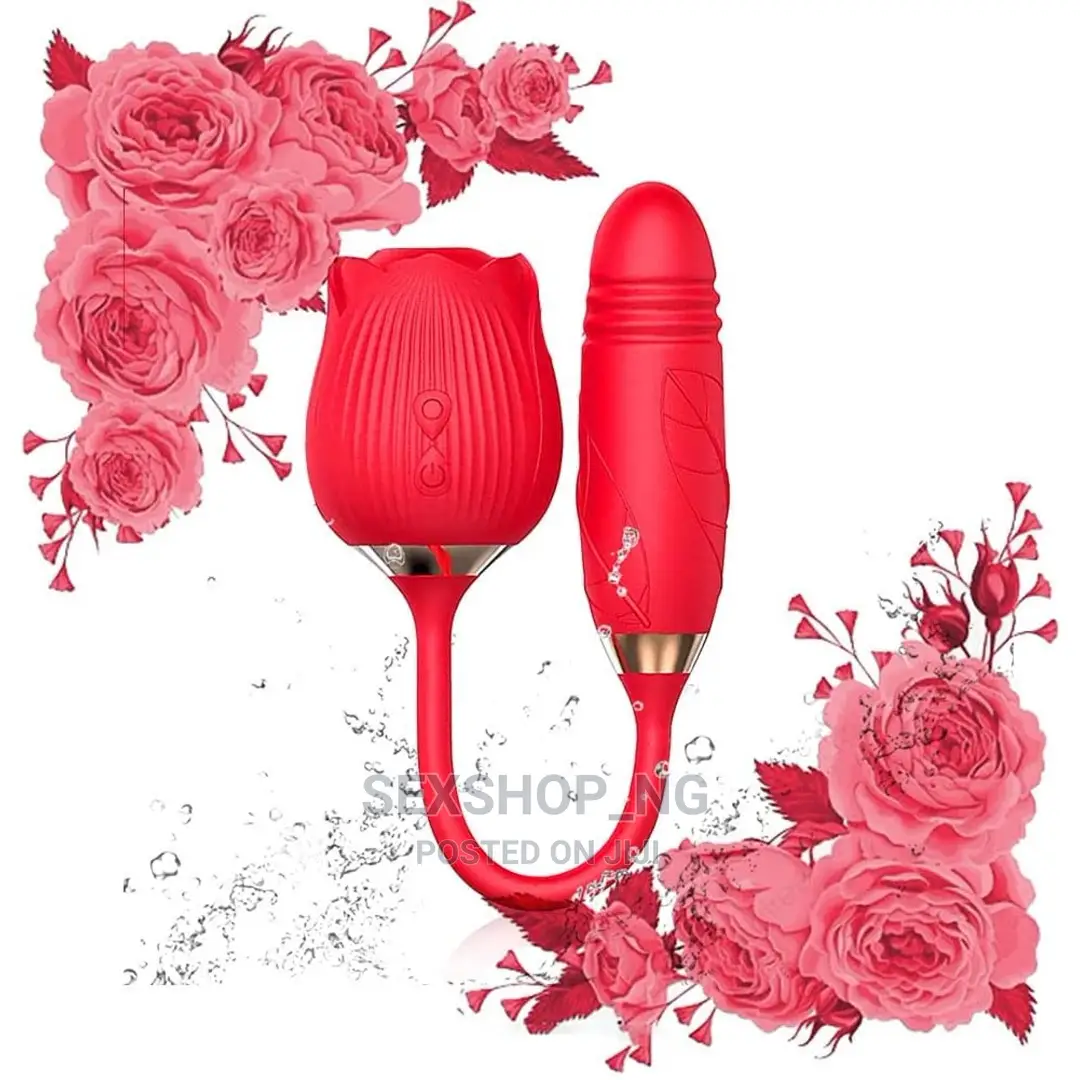 2in1 Dual Sucking Rose Plus Thrusting Dildo Vibrator