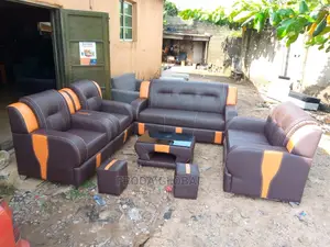 Set Of 7 Seaters Sofa Chairs With Table. Leather Couch