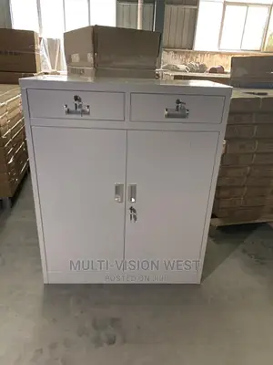 Metal Half Glass Book Case With Drawers