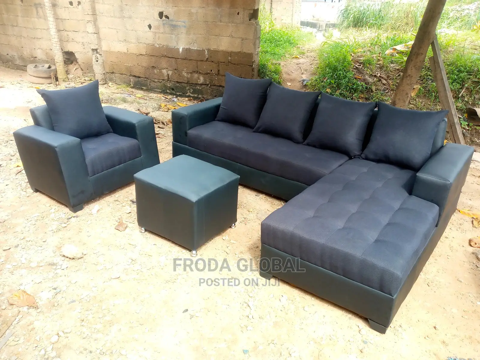 L-Shape Sofa With Single and Ottoman Table. Quality Couch