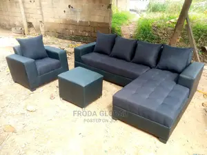 L-Shape Sofa With Single and Ottoman Table. Quality Couch
