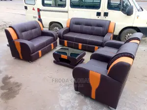 Set Of 7 Seaters Sofa Chairs With Table. Leather Couch