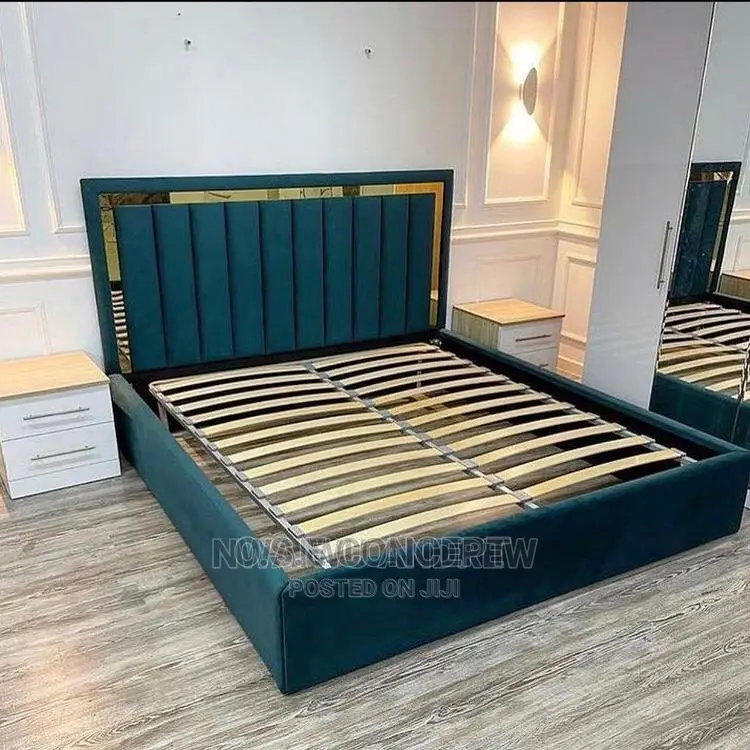 4 and Half Green Padded Bed Frame Available