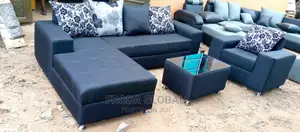 L-Shape Sofa With Single Chair and Table. Fabric Couch. Akw012